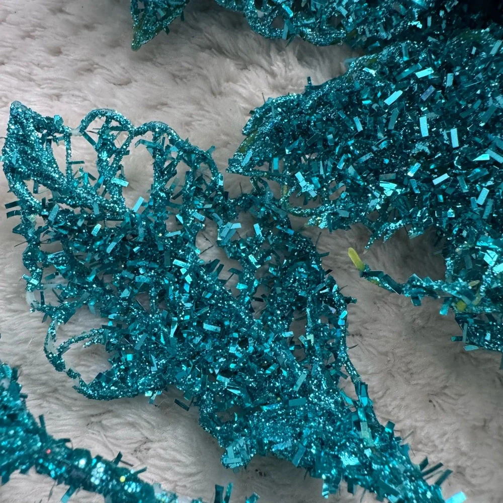 Set 5?Designer Sparkling Glitter Teal Leaf Pick